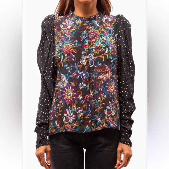 NEW Maria Cher Jujuy Cora Silk Blouse Black Dahlia Size XS - Picture 2 of 11